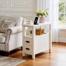 Whisen - Nightstand with Charging Station,2-Drawer Bedside Table with USB Ports and Power Outlets - White