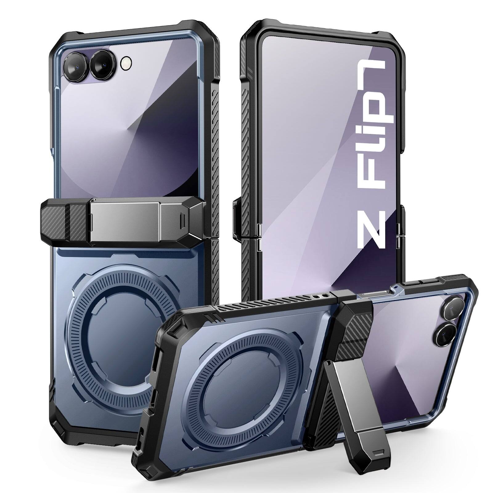 Angle. SUPCASE - Galaxy Z Flip7 UB Grip Magsafe Phone Case - Metallic Blue.