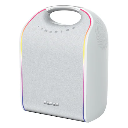 Front. ION Audio - 40W Portable Bluetooth Rechargeable Speaker, 8" Woofer, Lights, TWS, Aux, Mic Inputs, FM, Water-Resistant - White.