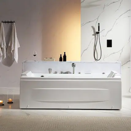 Front. Empava - 71 in. x 29 in. Alcove Whirlpool Air Combination Bathtub Rectangular Bath with Left Drain-in White - White.