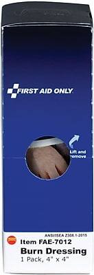 FIRST AID ONLY

Lift and remove

ANSISEA Z308 1-2015

Item FAE-7012
Burn Dressing
1 Pack, 4" x 4"
