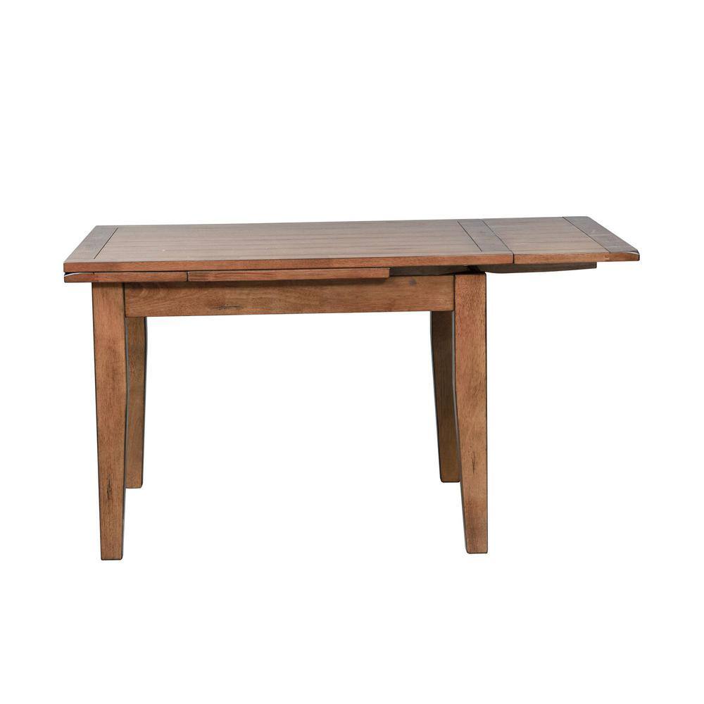 Angle. Liberty Furniture Industries - Treasures Retractable Leg Table - Oak in Rustic Oak - Brown.