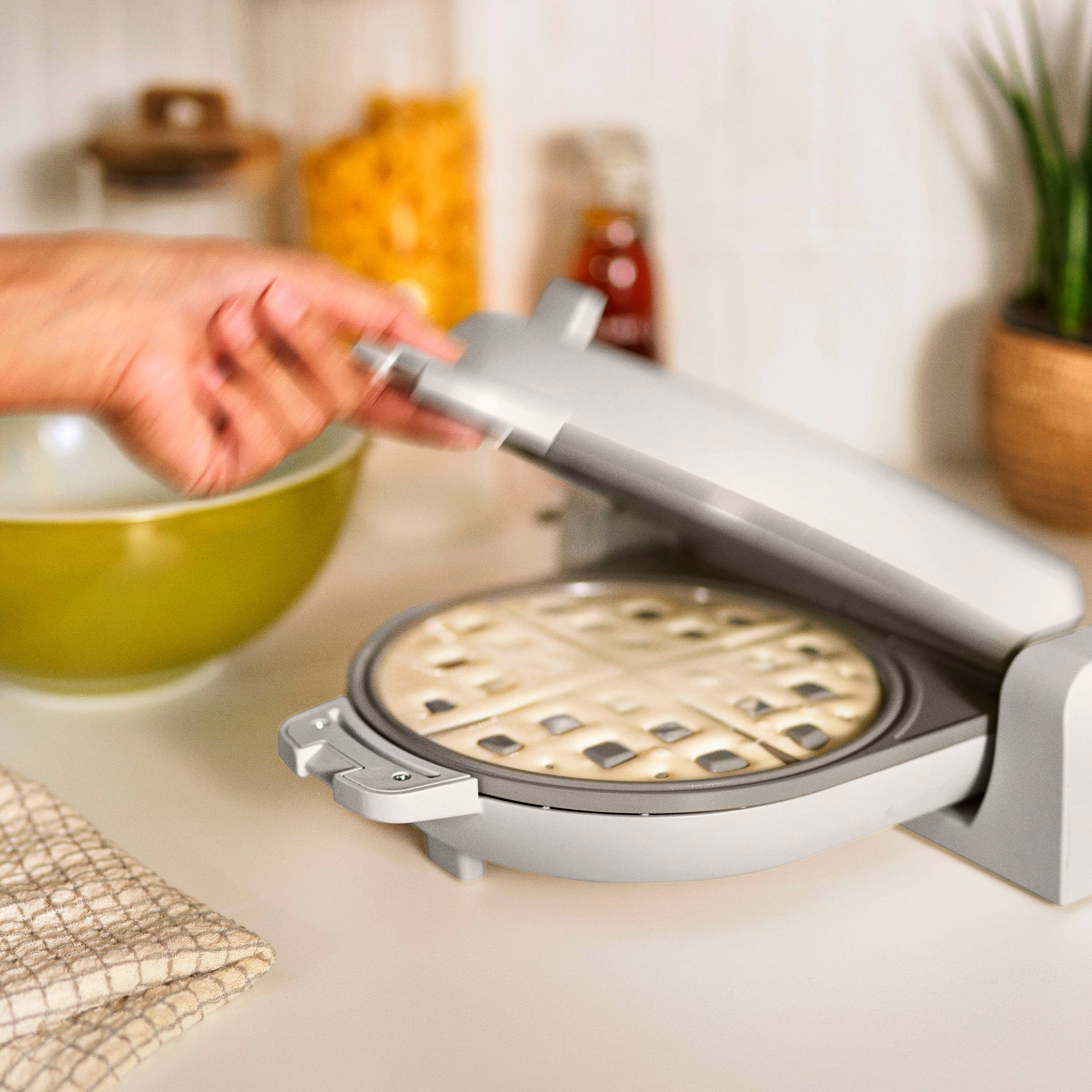 Alt View 8. Bella - Fits-anywhere Kitchenware: Flip & Store Belgian Waffle Maker - Oatmilk.