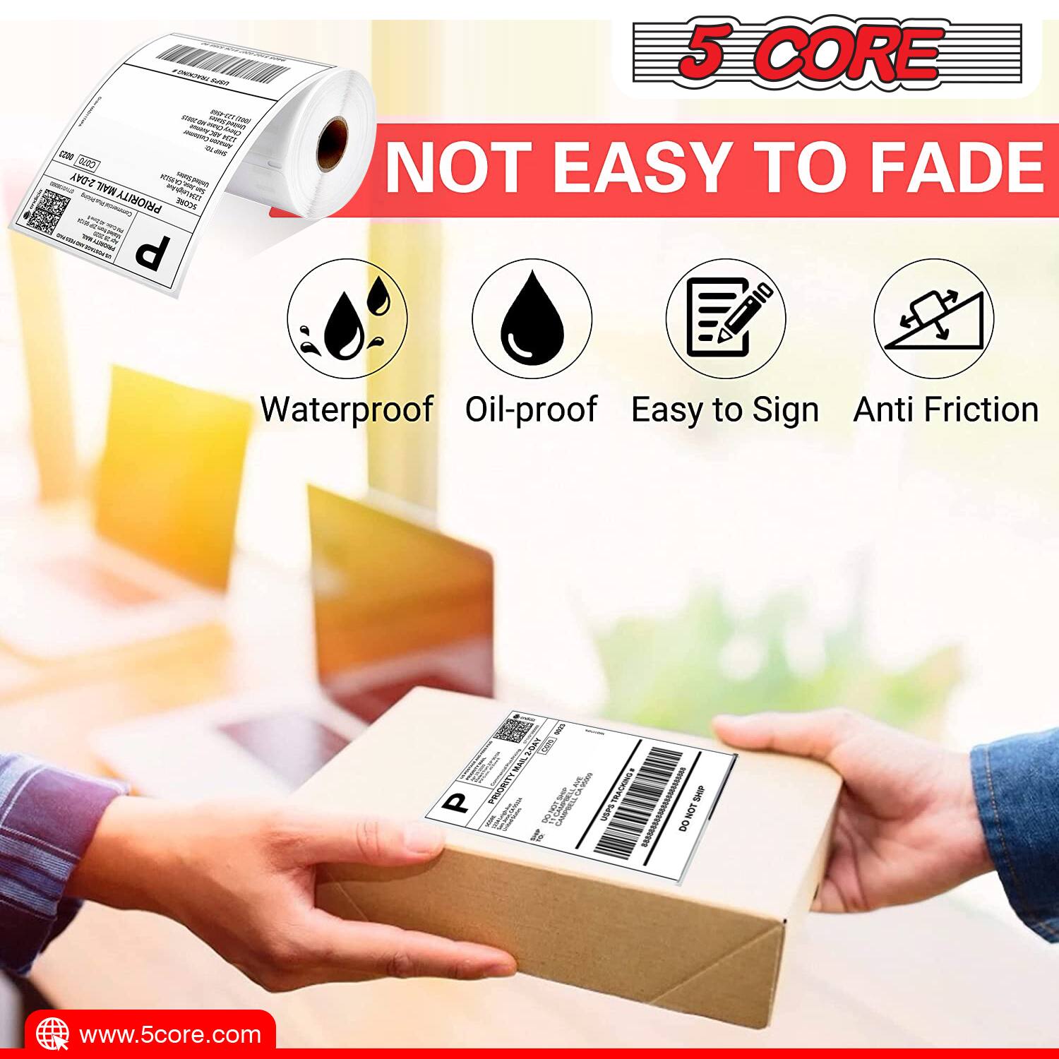 5 CORE 4x6 Direct Thermal Shipping 4pack Labels for Zebra and