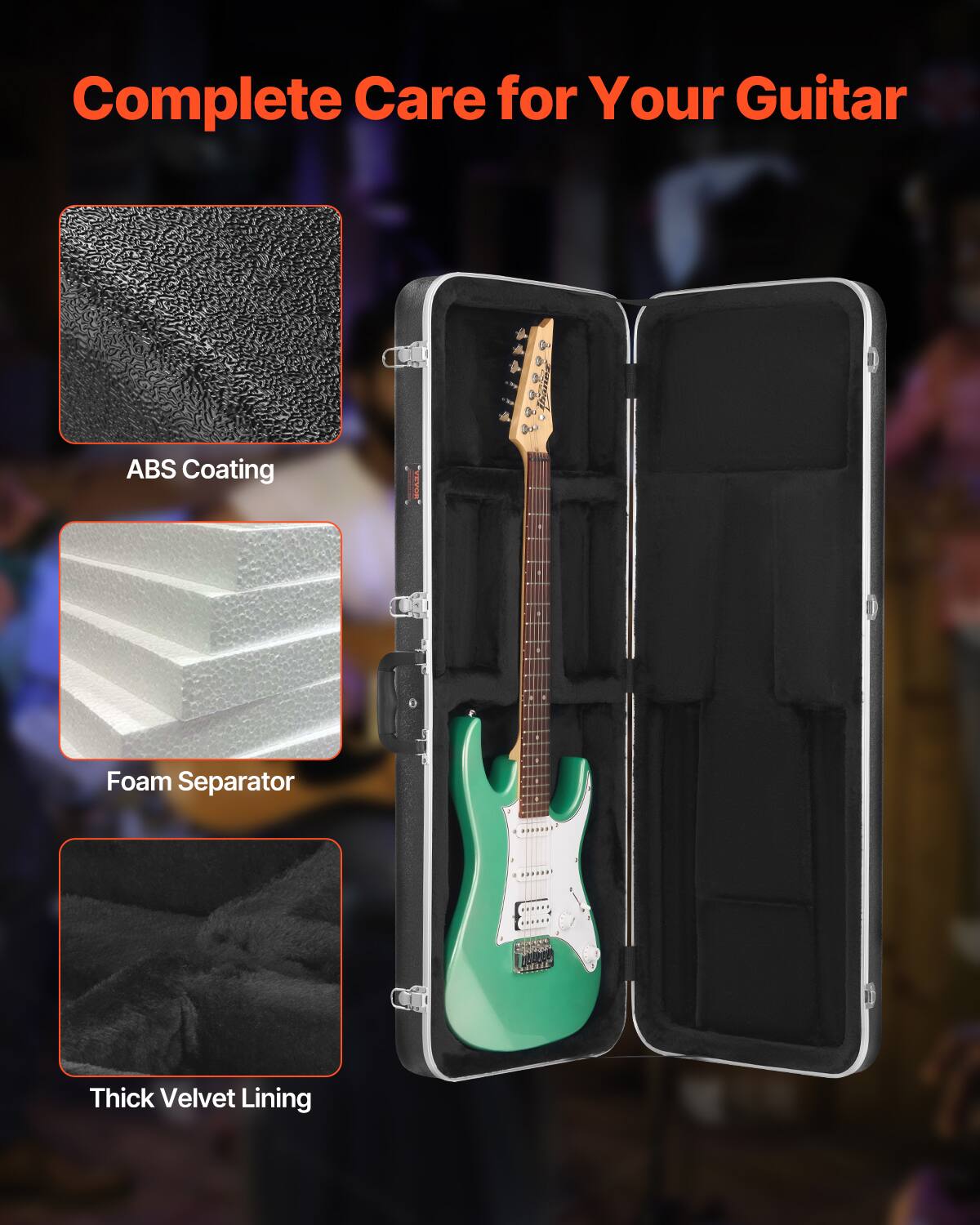 Complete Care for Your Guitar

- ABS Coating
- Foam Separator
- Thick Velvet Lining
