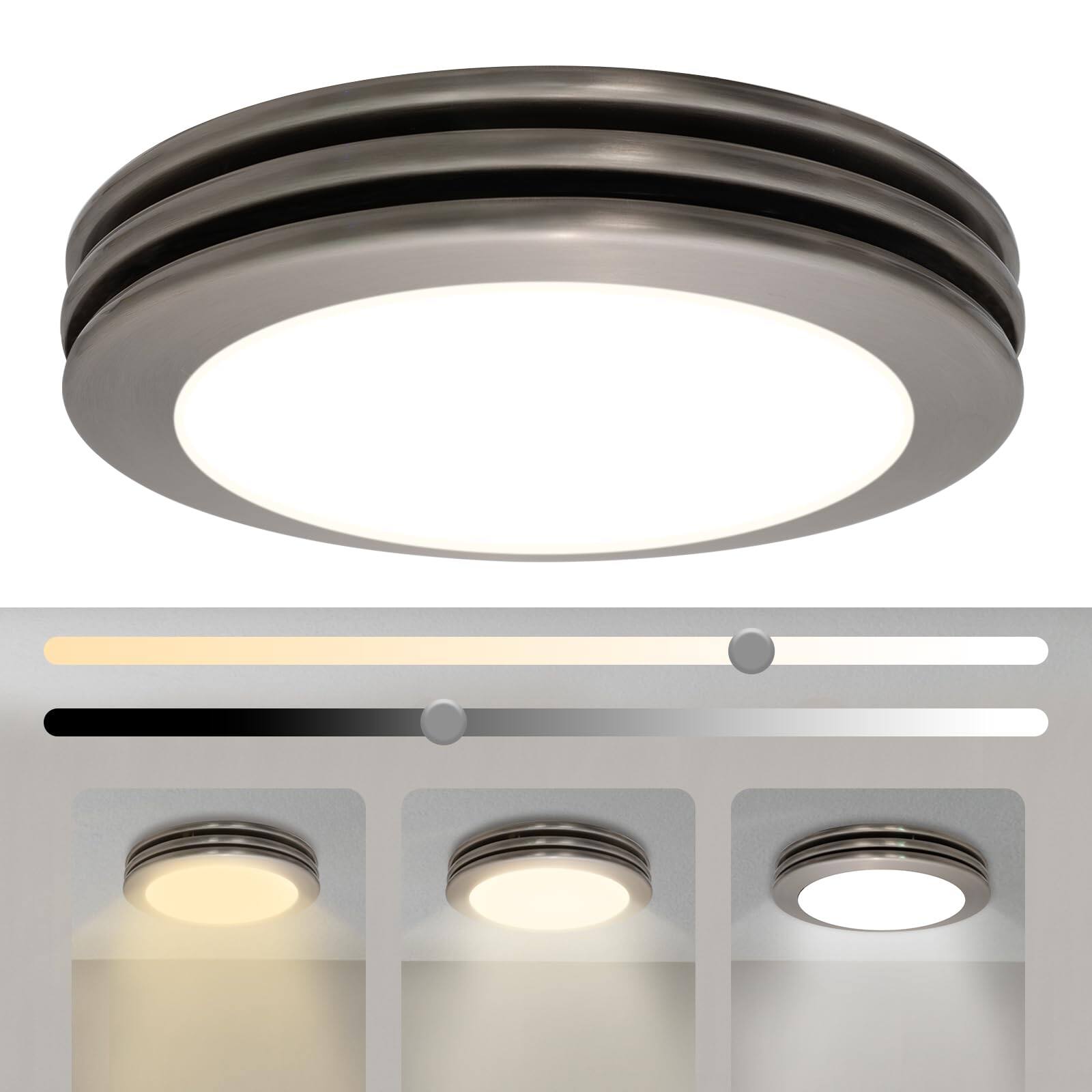 Front. Akicon - Bathroom Exhaust Fan Light, 80 CFM 2 Sones, 15 Watt Dimmable 3000K/4000K/5500K 3CCT LED Light  Brushed Nickel - Brushed Nickel.