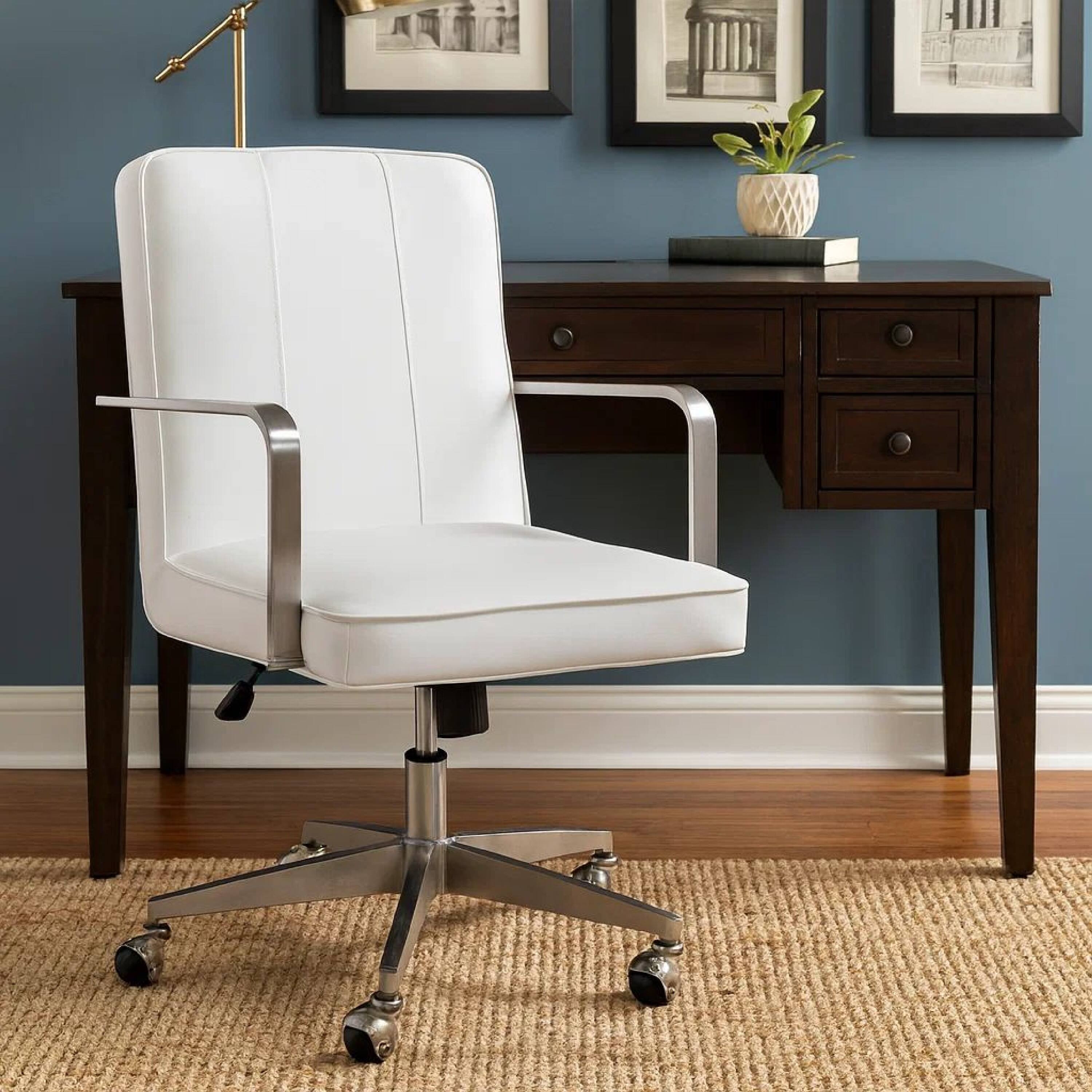 Alt View 5. Manhattan Lane - Rux 26 Inch Office Swivel Chair,  Faux Leather, Rolling Steel Base - White.