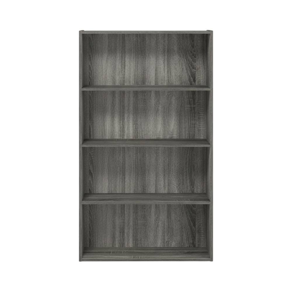 Back. FurniFact - French Oak Grey 4-Tier Open Shelf Bookcase with Wooden Construction - French Oak Grey.