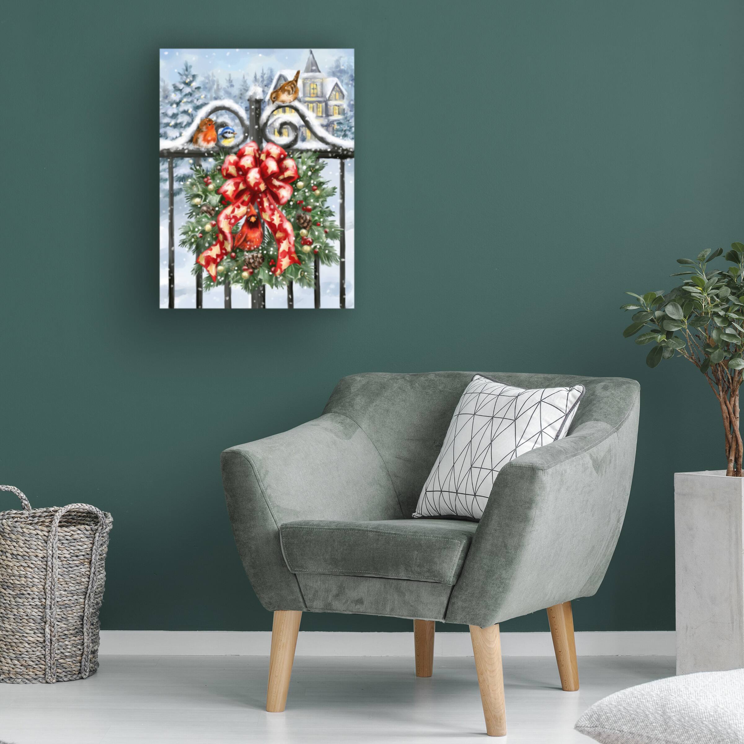 Left. Trademark Fine Art - MAKIKO Christmas Gate With Wreath Canvas Art - 18x24 - Multicolor.