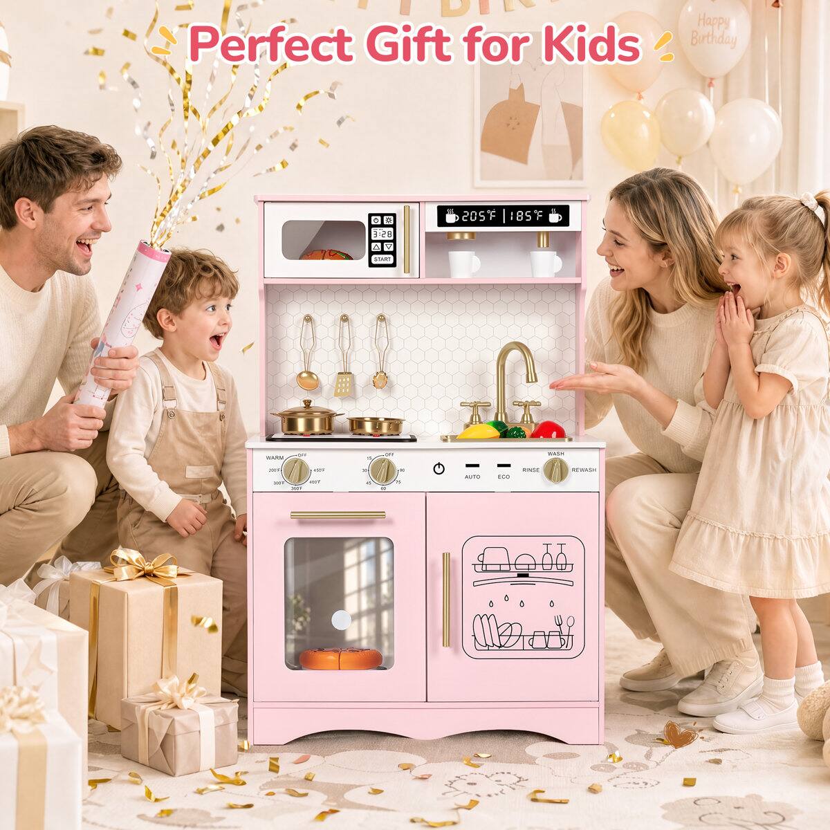 Wisairt Wooden Kids Play Kitchen Set, 2 Burner Compact Pretend Set for ...