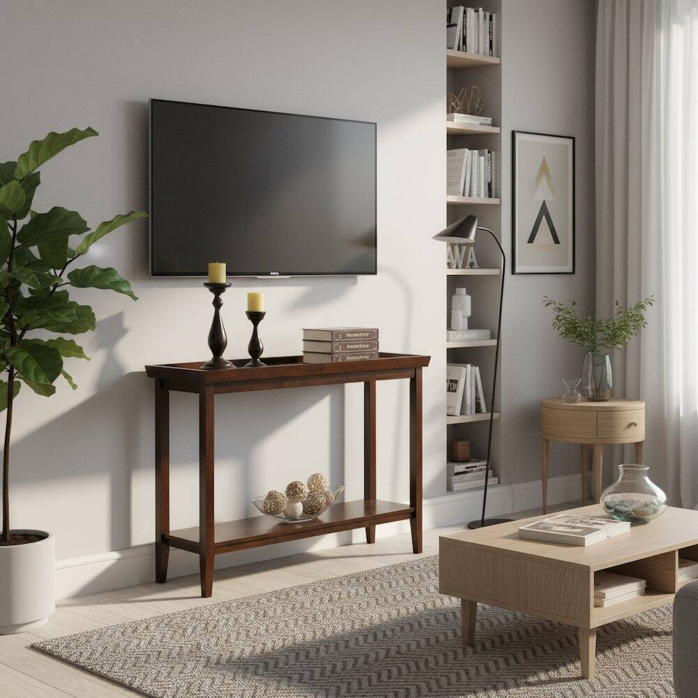 Back. FurniFact - Hall Console Table with Raised Ledge Top - Espresso.