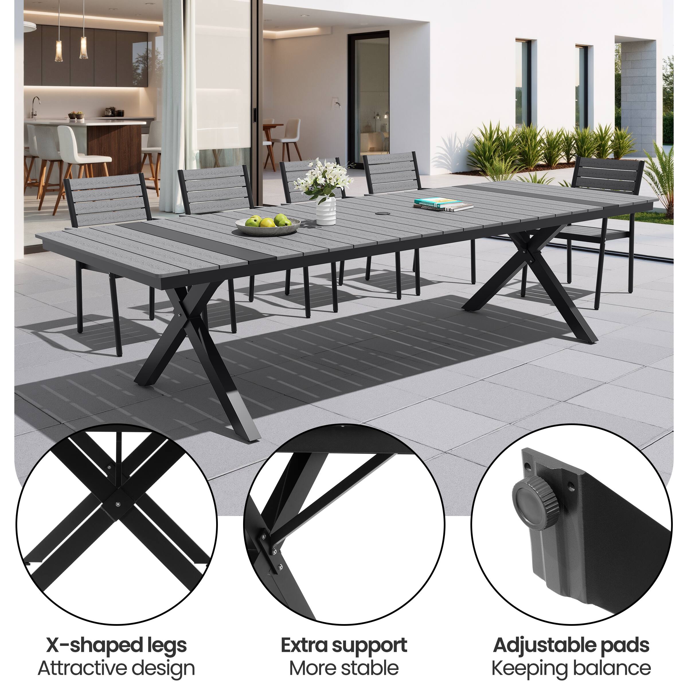 X-shaped legs  
Attractive design  
Extra support  
More stable  
Adjustable pads  
Keeping balance