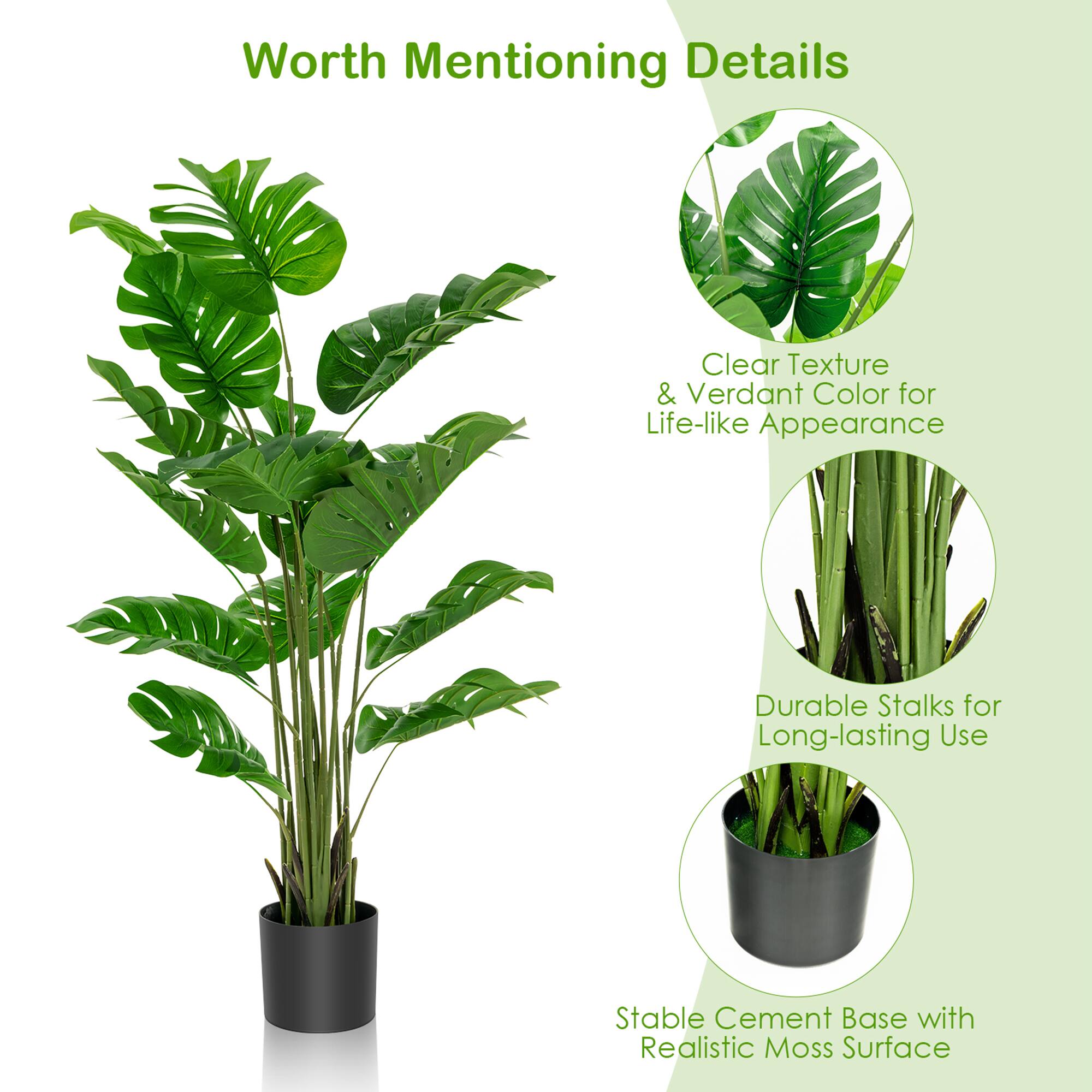 Worth Mentioning Details

- Clear Texture & Verdant Color for Life-like Appearance
- Durable Stalks for Long-lasting Use
- Stable Cement Base with Realistic Moss Surface