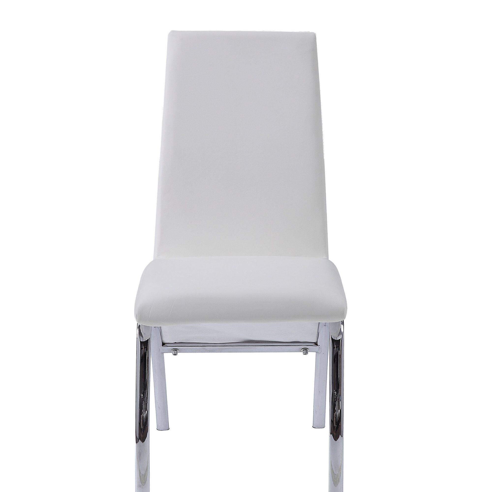 Alt View 1. GOODSILO - Modern Synthetic Leather Side Chair with Chrome Finish Legs for Dining Room, Set of 2 - Silver+White.
