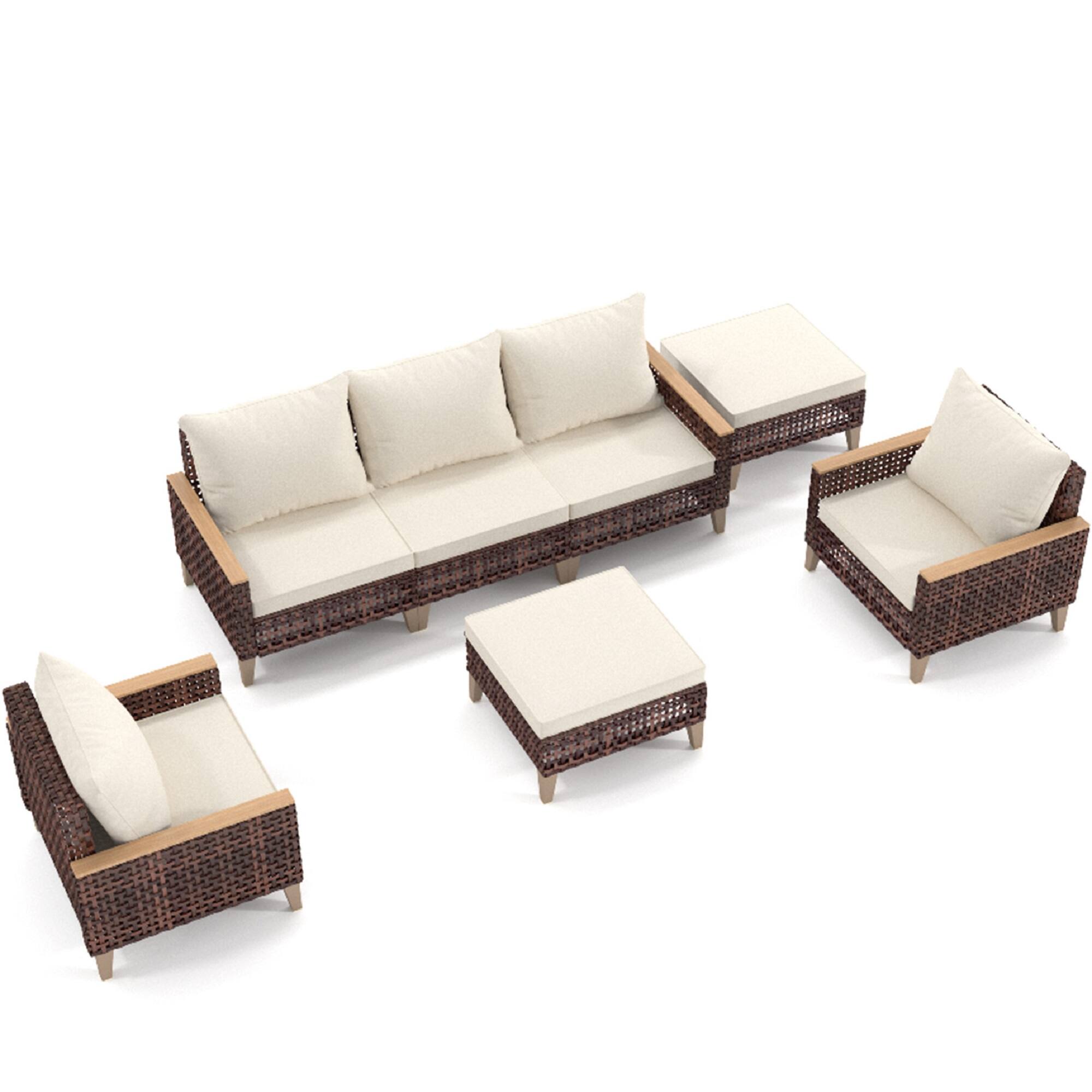 Left. Mondawe - 5 pieces Rattan Furniture Sof Set with Cushion - White.