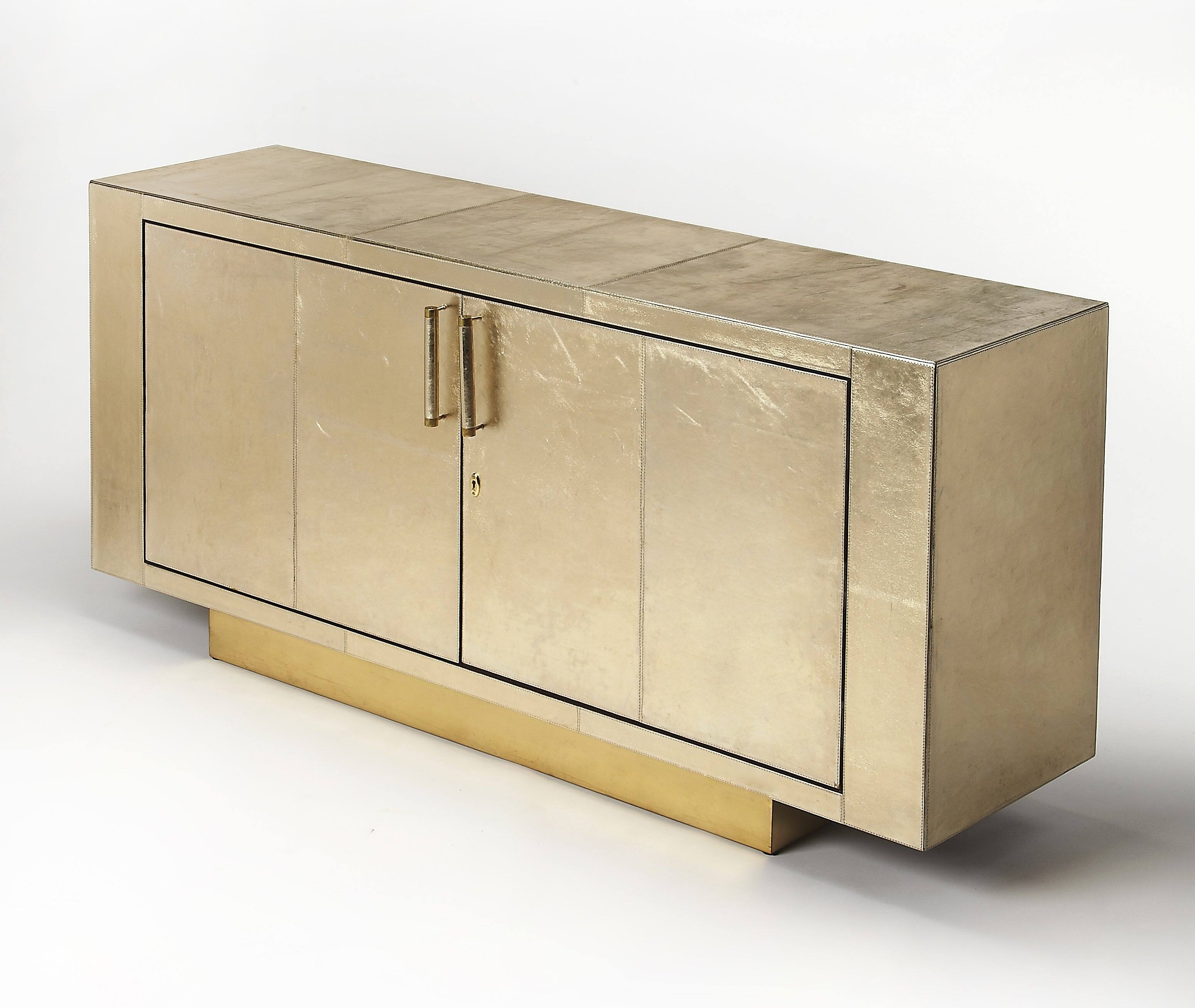 Front. Butler Specialty - Francois 70.5 in. W Rectangular Leather Wrapped 1 Drawer 2 Door Buffet/Sideboard - Gold.