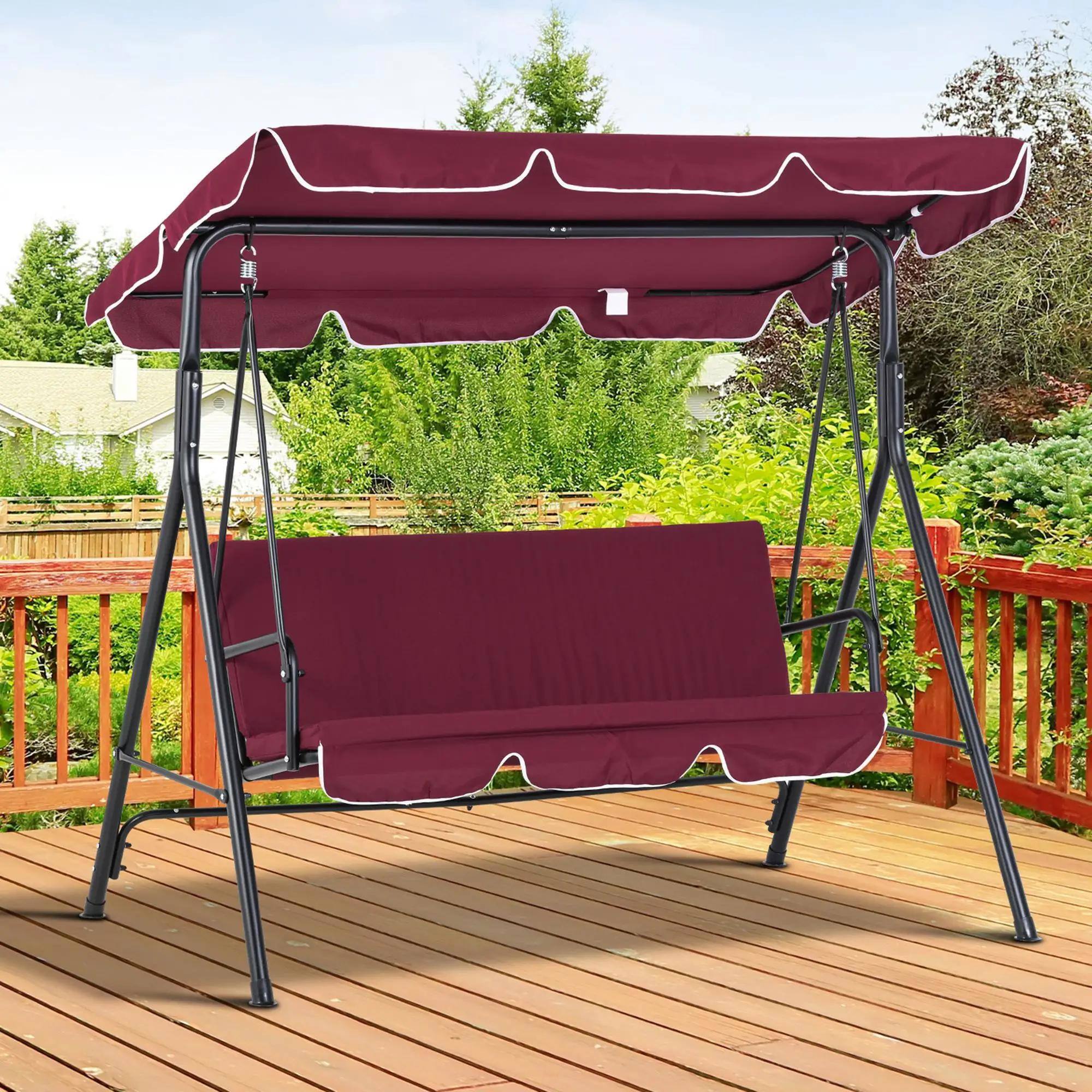 Left. Resenkos - Resenkos Outdoor Swing Chair With Tilt Canopy, Red, Patio Hammock With Removable Cushions, Wine Red.