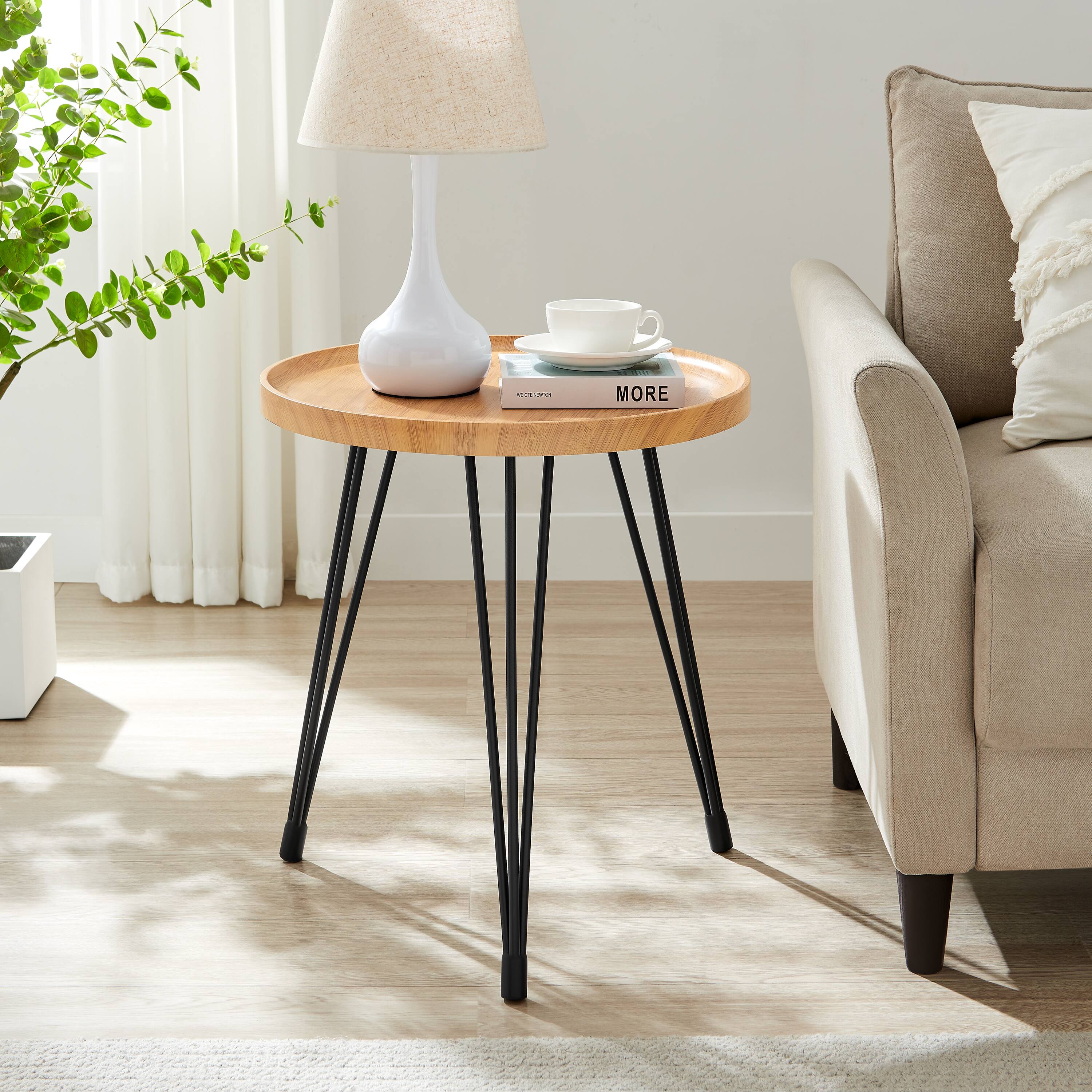 Angle. Danya B - Tadao Raised Lip Edge Side Table - Round - Bamboo - Bamboo, Black.
