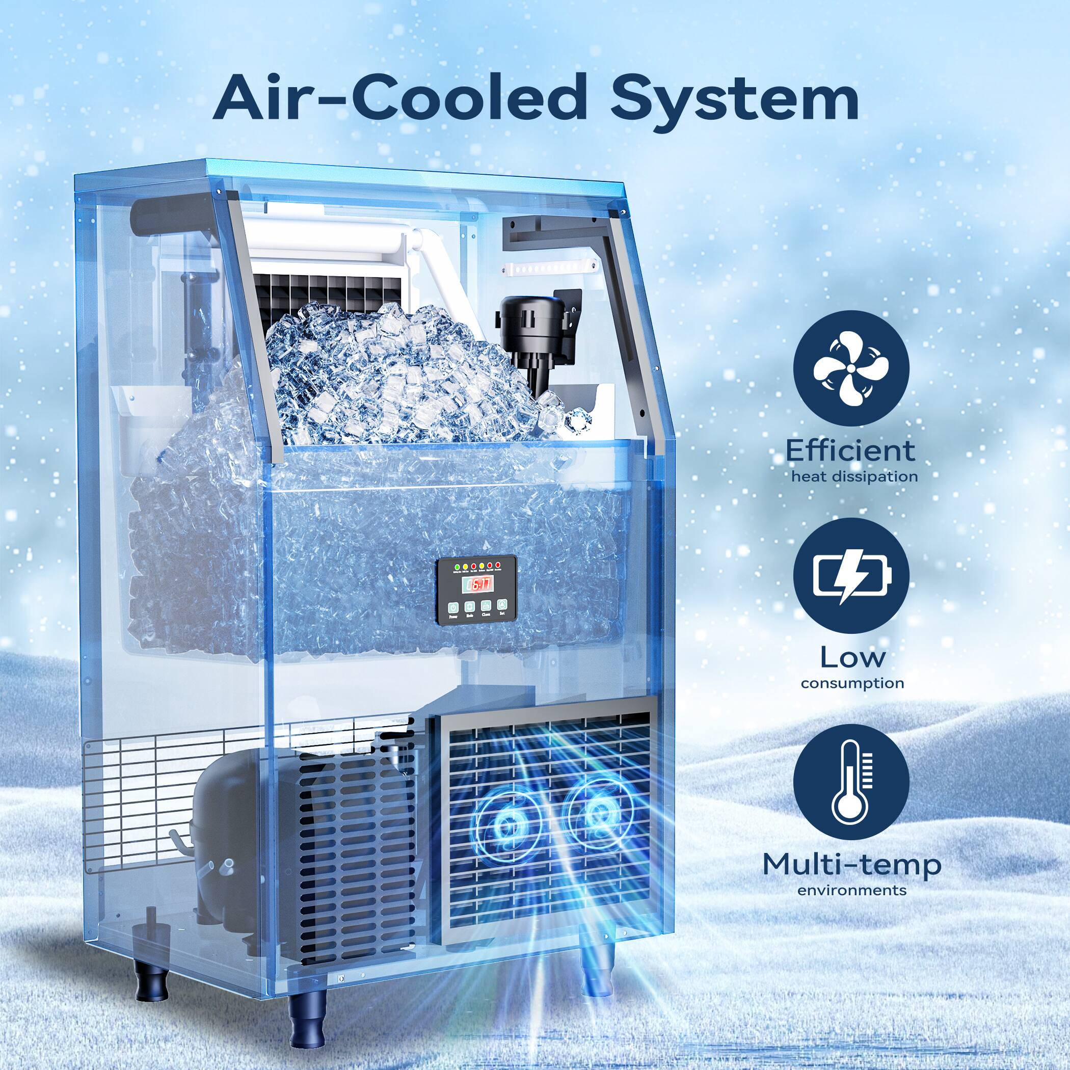 Air-Cooled System

Efficient heat dissipation  
Low consumption  
Multi-temp environments