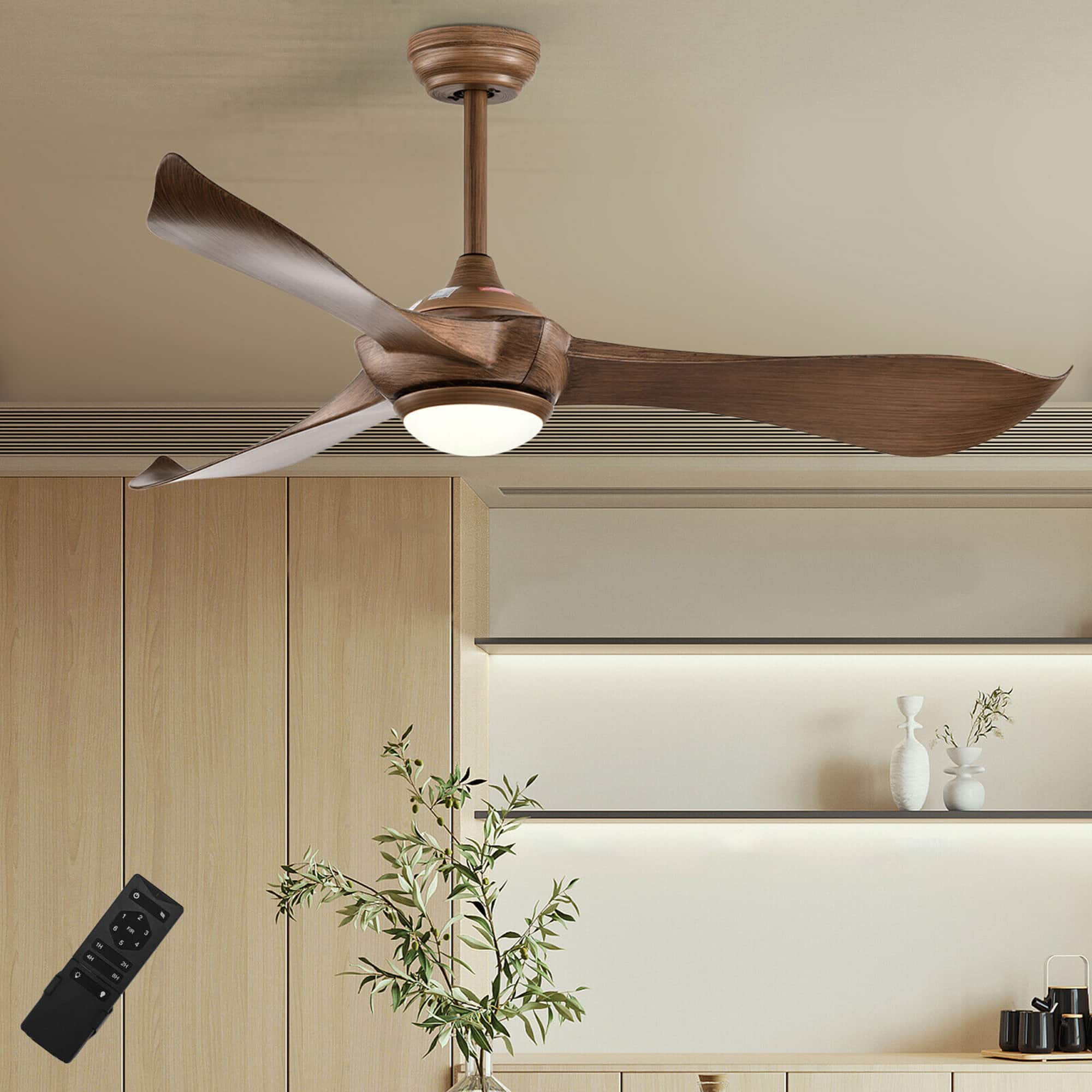 Alt View 1. Costway - Costway 52 Inch Ceiling Fan with Light Reversible DC Motor w/6 Wind Speeds & 8H Timer - Walnut.