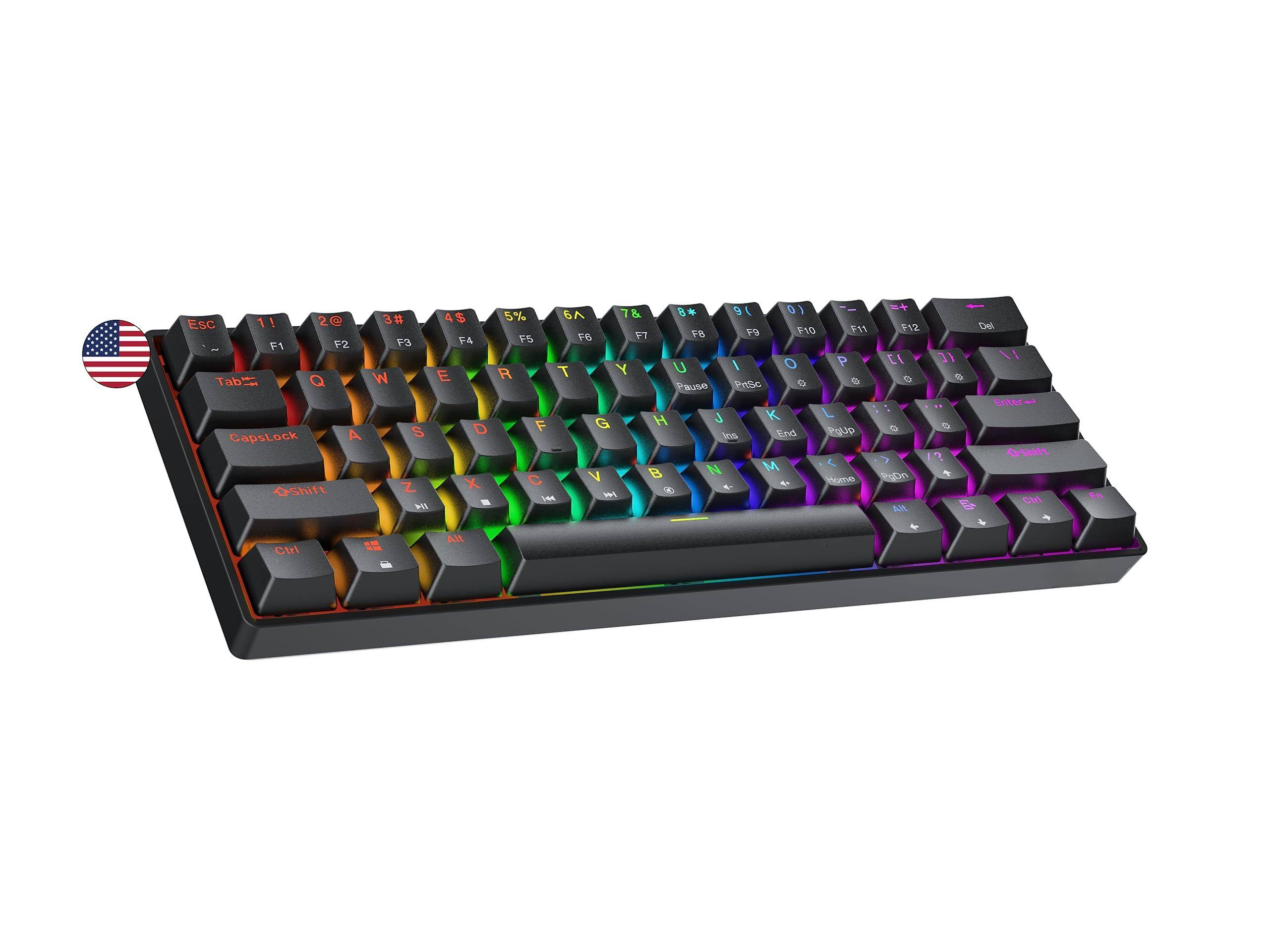 HM 1810 - Gk61 60 Hot Swappable Mechanical Gaming Multi Color Rgb Led Backlit For Pc mac Gamer Ansi Layout Blue - Black