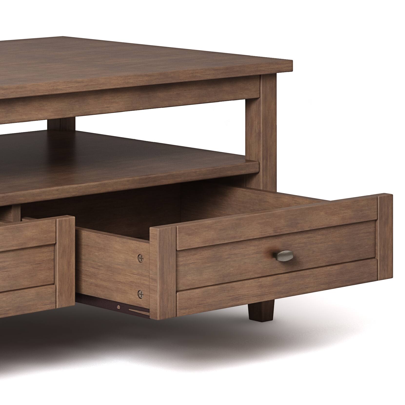Alt View 12. Simpli Home - Warm Shaker Rectangular Rustic Wood 2-Drawer Coffee Table - Rustic Natural Aged Brown.