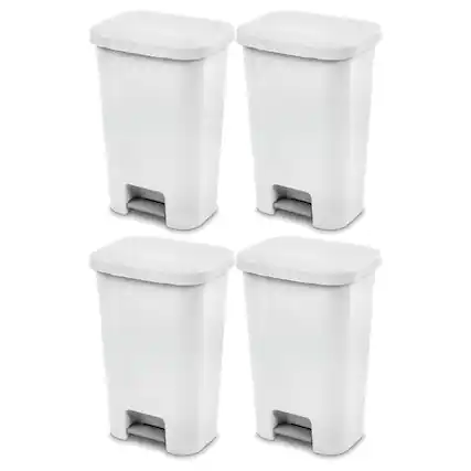 Front. Sterilite - Sterilite 11.9 Gal Rectangle Step On Trash Kitchen Wastebasket, White (4 Pack) - White.