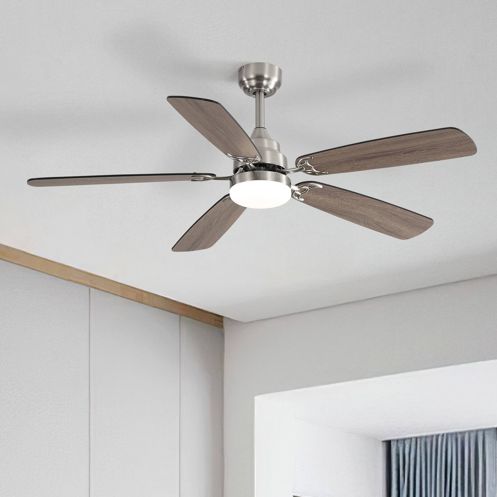 Alt View 4. Sofucor - 52" Nickel Ceiling Fans with Dimmable LED Lights and Remote Farmhouse Indoor Ceiling Fan with Dual Finish Blades Quiet - Nickel.