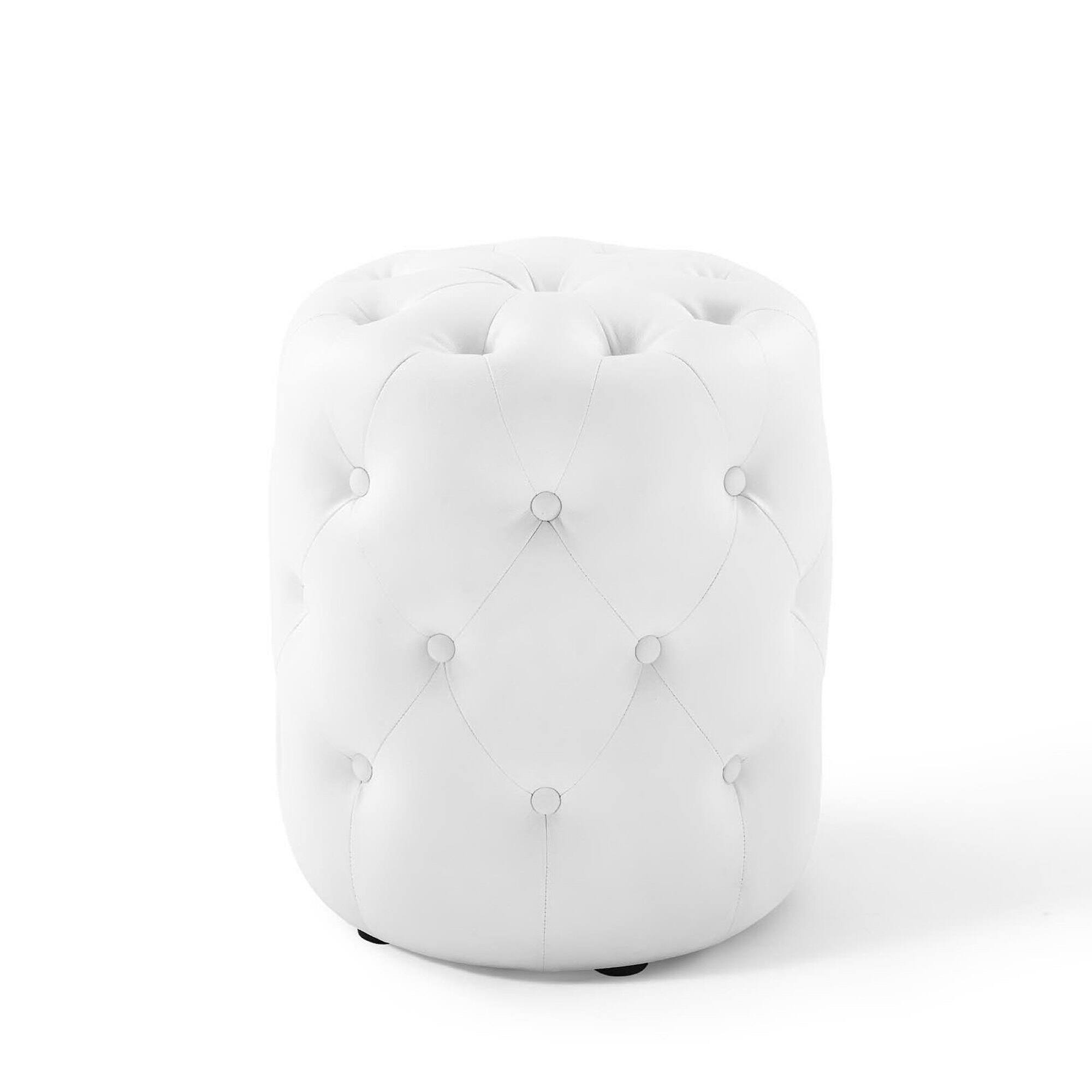 Angle. Modway - Amour Tufted Button Round Faux Leather Ottoman by Modway - EEI-3777-WHI.