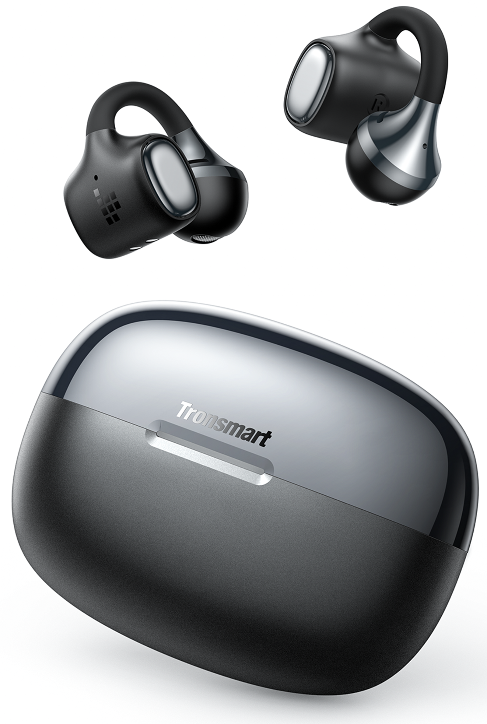 Angle. Tronsmart - OpenFly Clip 2 Open Ear Earbuds, Clip-On Headphones for Running Workout, Hi-Res LDAC Audio, Bluetooth 6.0, 32H Playtime - Black.