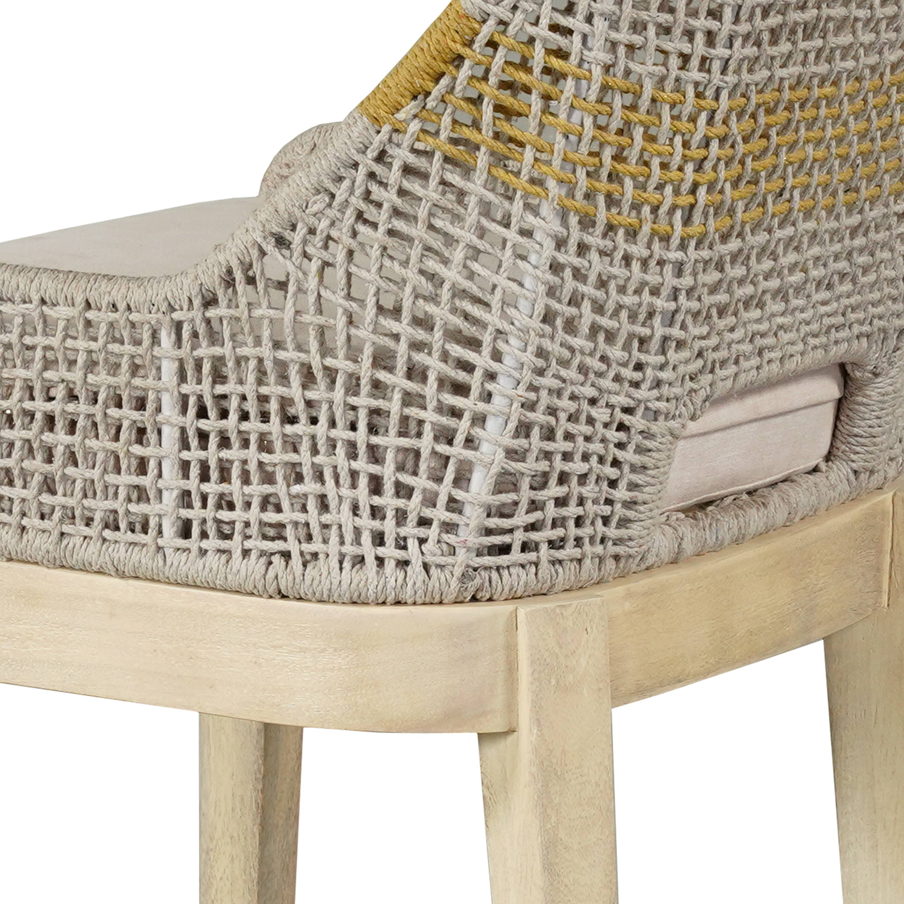 Alt View 5. Manhattan Lane - Avira 30 Inch Barstool Chair | Handcrafted Mango Wood | Cotton Rope Weaving | Beige Cushion - Natural Brown, Beige.