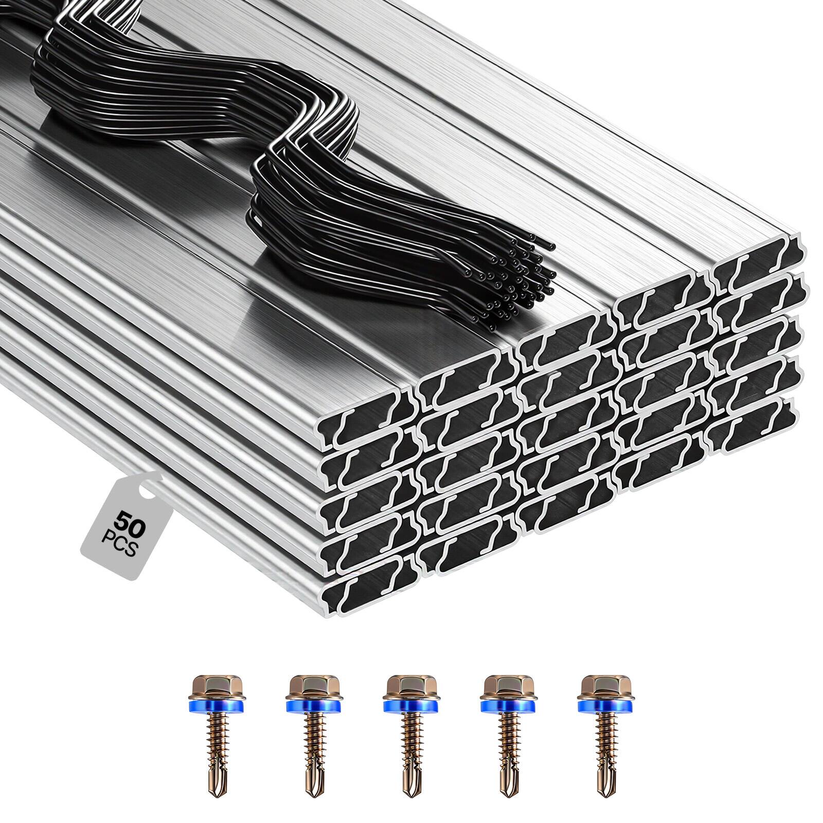 Front. VEVOR - Greenhouse Spring Wire and Lock Channel, 50 Packs 6.56 ft PVC-Coated Wiggle Wire & Aluminum Alloy Channel Bundle Kit - Silver.