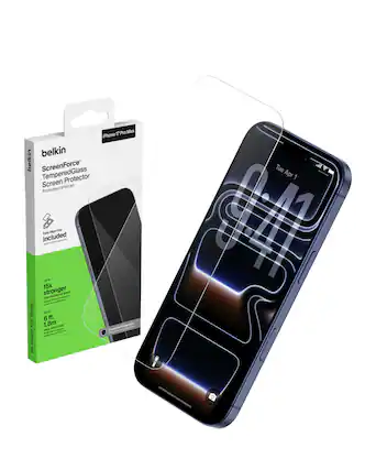 W7 Pro Max iPhone Belkin ScreenForce Tempered Glass Protector Screen d'écran Protecteur Align P Lary included - LG - 15x stronger than traditional glass - Ausa - i today - 6 ft. 1.8m protection - Everyday - Heade do I Tue all & Apr 1