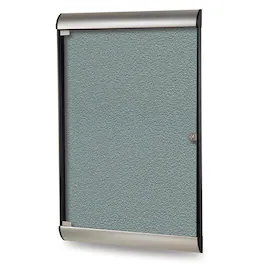 Ghent - 42⅛"x27¾" 1-Dr Silhouette Encl Bulletin Bd, Satin/Blk Fr, Vinyl Fabric - Stone