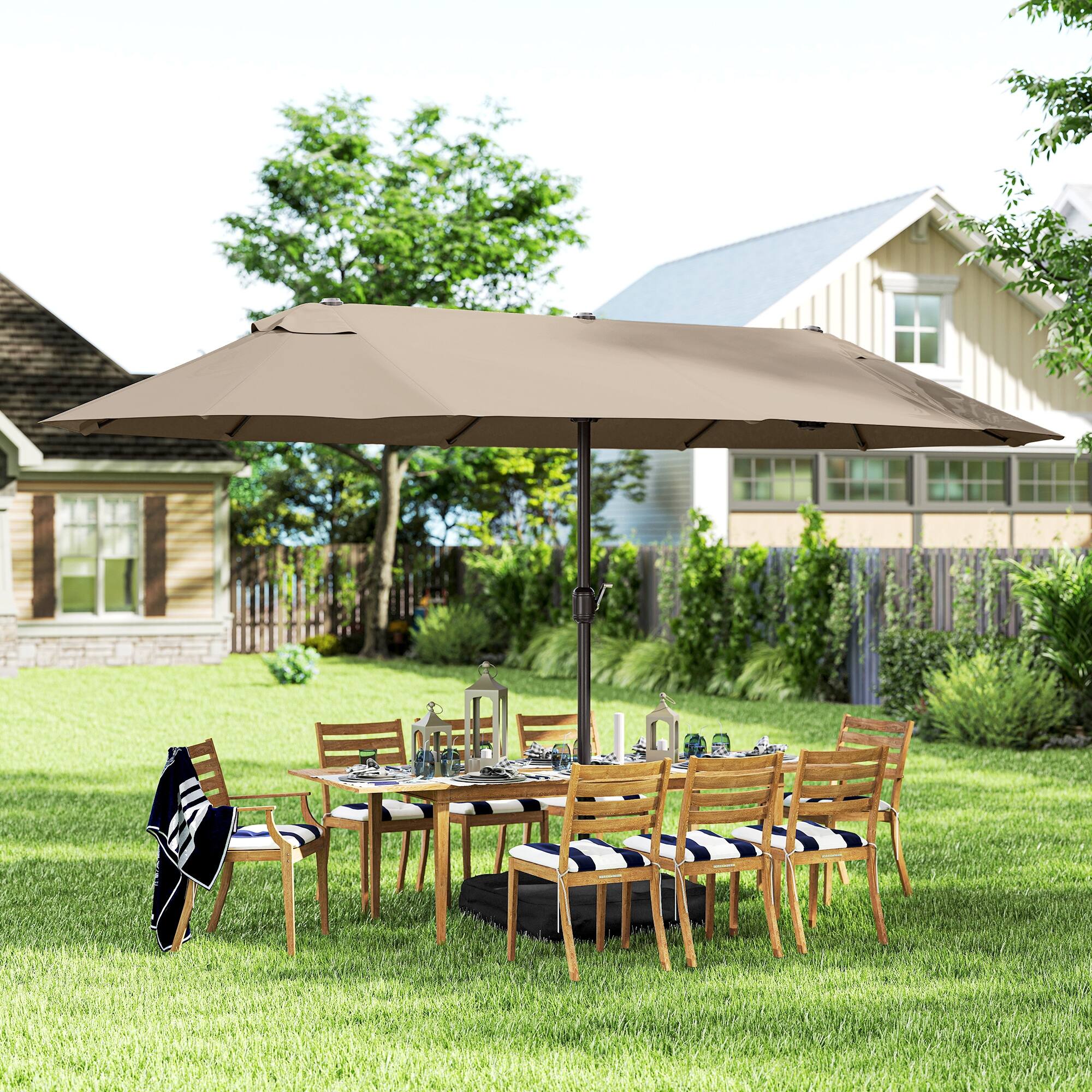 Outsunny Umbrella 15' Steel Rectangular Outdoor Double Sided Market ...