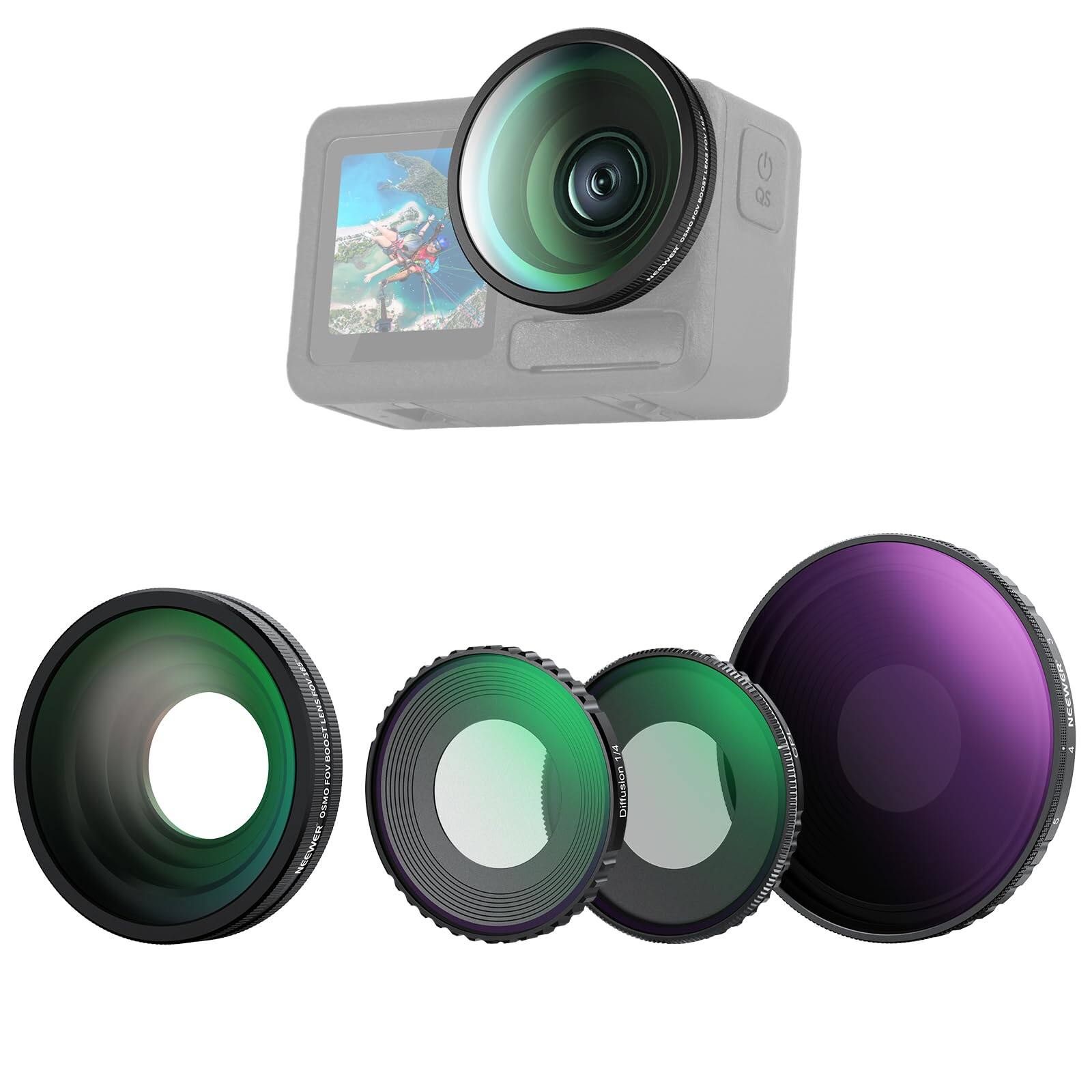 Neewer - 4-in-1 ND/CPL/Diffusion/Wide Angle Lens Kit for DJI Action 5 Pro/4, VND8-32, FL-53 price history on PriceWatchPro