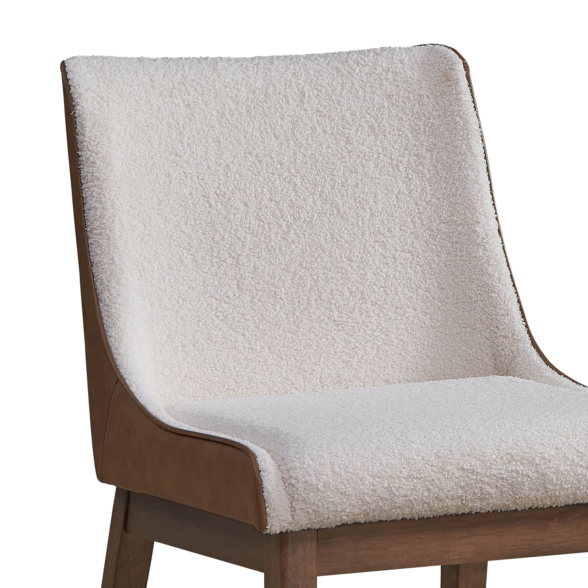 GOODSILO - Elegant Boucle and Velvet Upholstered Dining Chair with Finish, Set of 2 - Walnut - Thumbnail 3