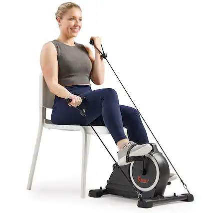 Front. Sunny Health & Fitness - Premium Smart Magnetic Mini Exercise Bike - Dark grey.