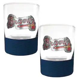 Great American Products - Atlanta Braves 2-Pack 14oz. Rocks Glass Set with Silcone Grip - Blue
