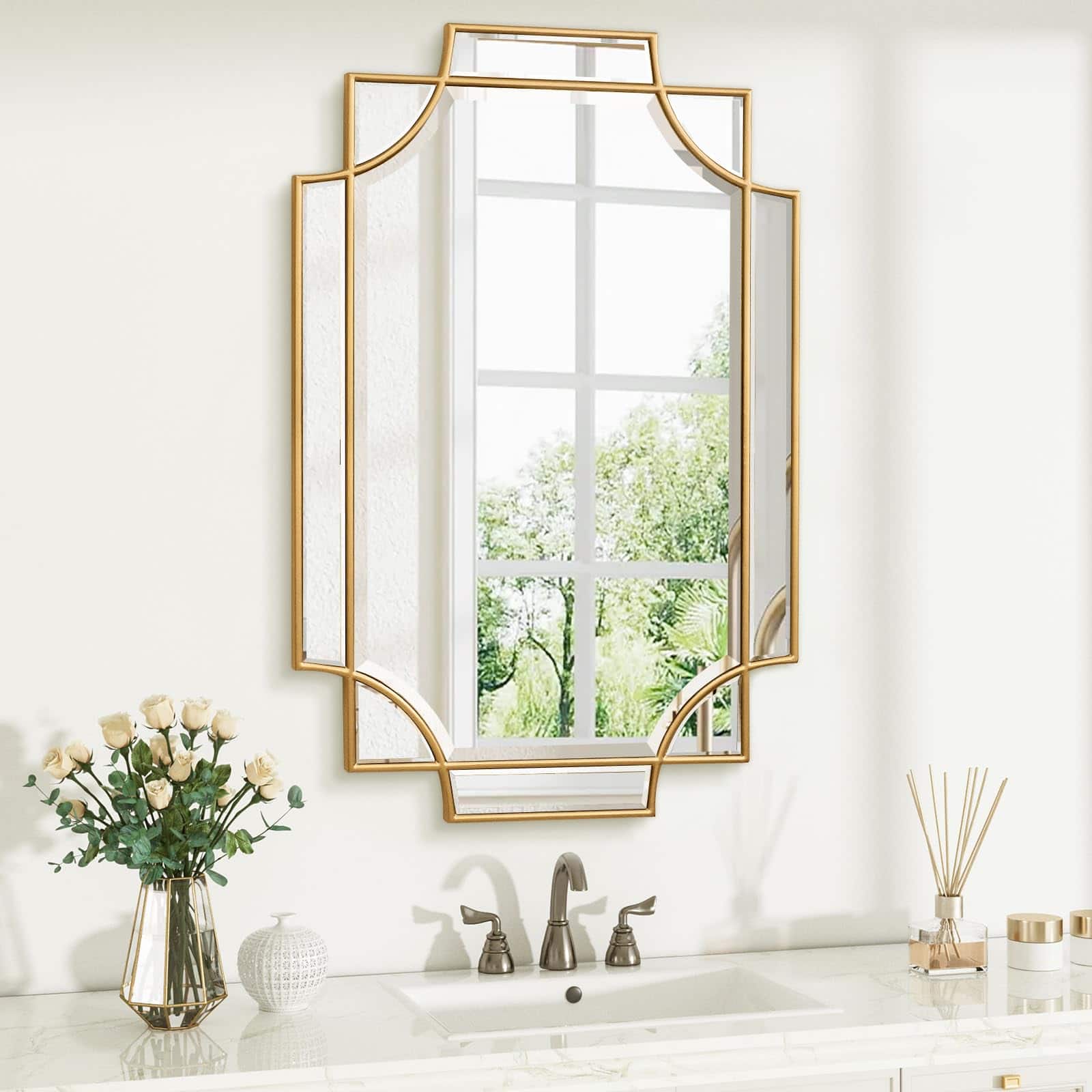 TECH SAFARI - Mirror For Wall Large Decorative Mirrors Decor Polished Bevelled Full Length Long Living Room Bathroom Bedr - Gold 36"L x 24"W