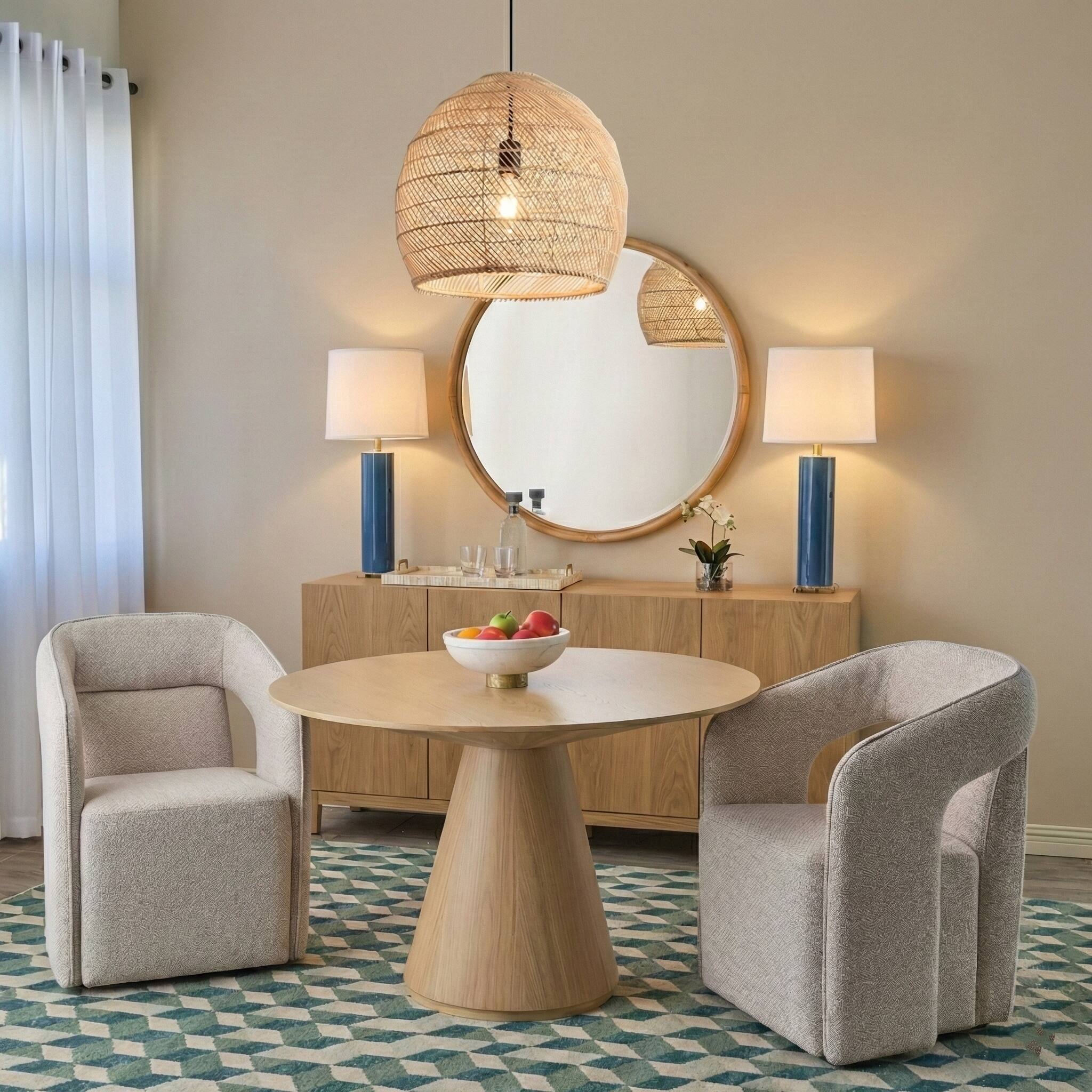 Left. Parrot Uncle - 1-Light Coasta Style Brown Hand-Woven Rattan Cloche Hanging Pendant Light.