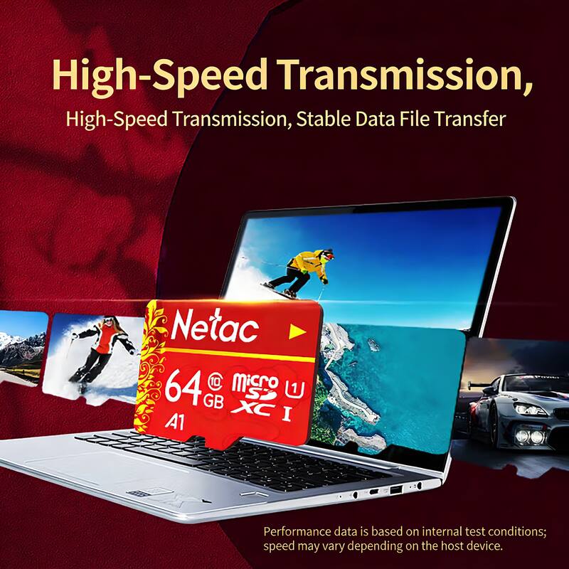 High-Speed Transmission, High-Speed Transmission, Stable Data File Transfer  
Netac 64 GB Micro SDXC A1  
Performance data is based on internal test conditions; speed may vary depending on the host device.