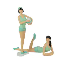 Things2Die4 - Retro Bathing Beauty Figurine Set – Striped Swimsuits, Coastal Home Decor - Multicolored