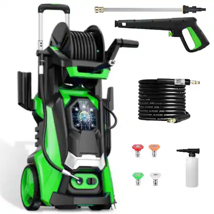 Front. Winado - 3800 PSI 2.8GPM Electric High Pressure Washer with Touch Screen Adjustment Pressure & 4 Nozzles and Telescopic Handle - Green.