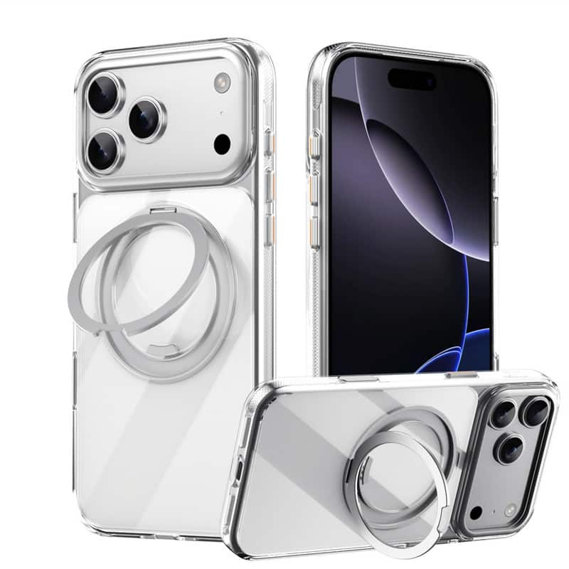 SKRAN - Case for iPhone 17 Pro - 360° Magnetic Bracket Phone Case, Full Coverage, Camera Button Protection, Air Design - Clear