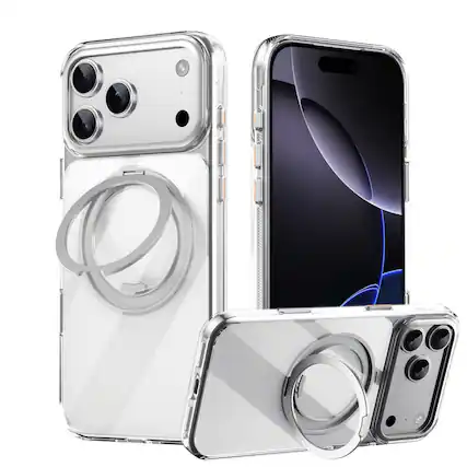 Front. SKRAN - Case for iPhone 17 Air - 360° Magnetic Bracket Phone Case, Full Coverage, Camera Button Protection, Air Design - Clear.