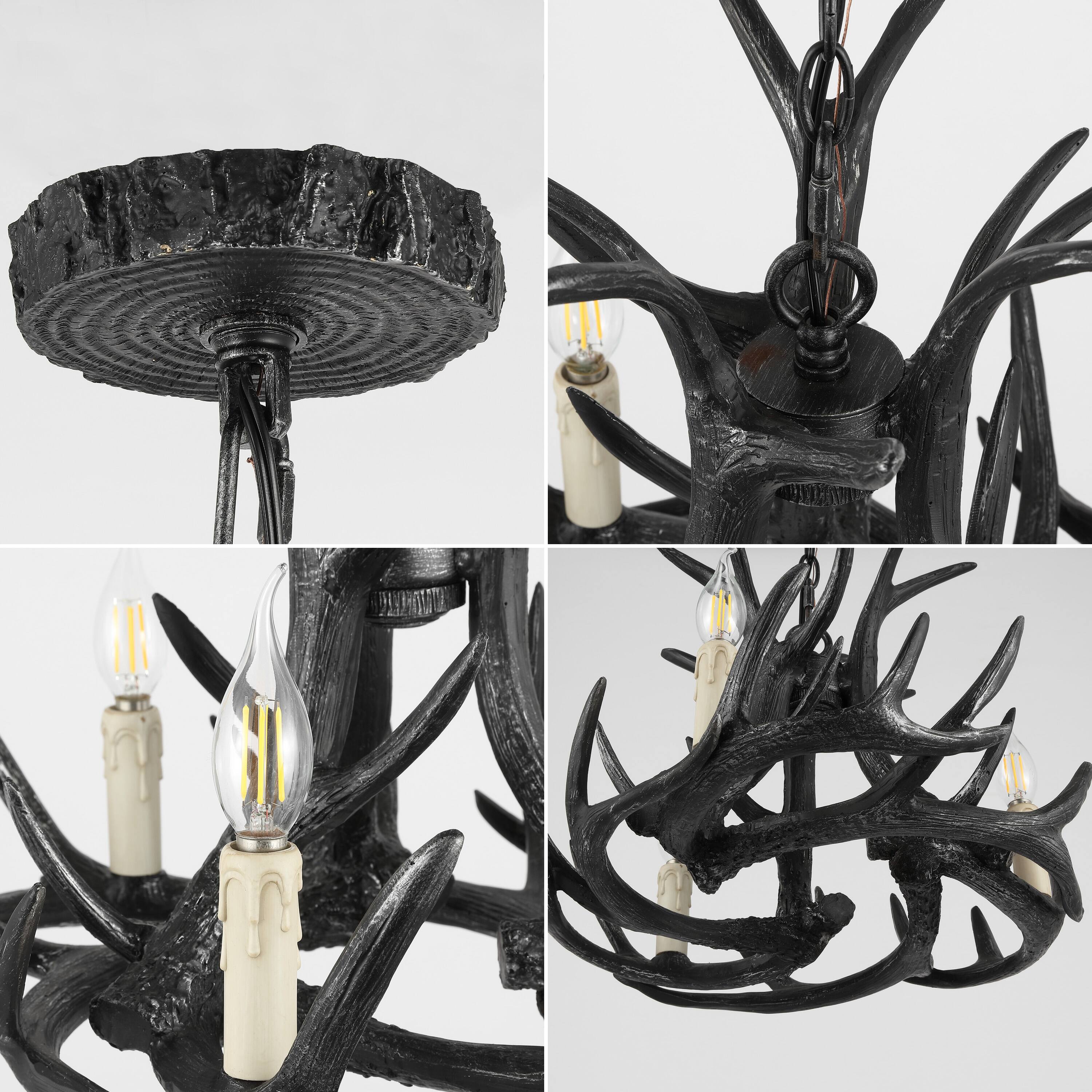 Alt View 5. Jonathan Y - Nelle 18" Adjustable Resin Antler 3-Light Dimmable LED Chandelier, Black - Black.