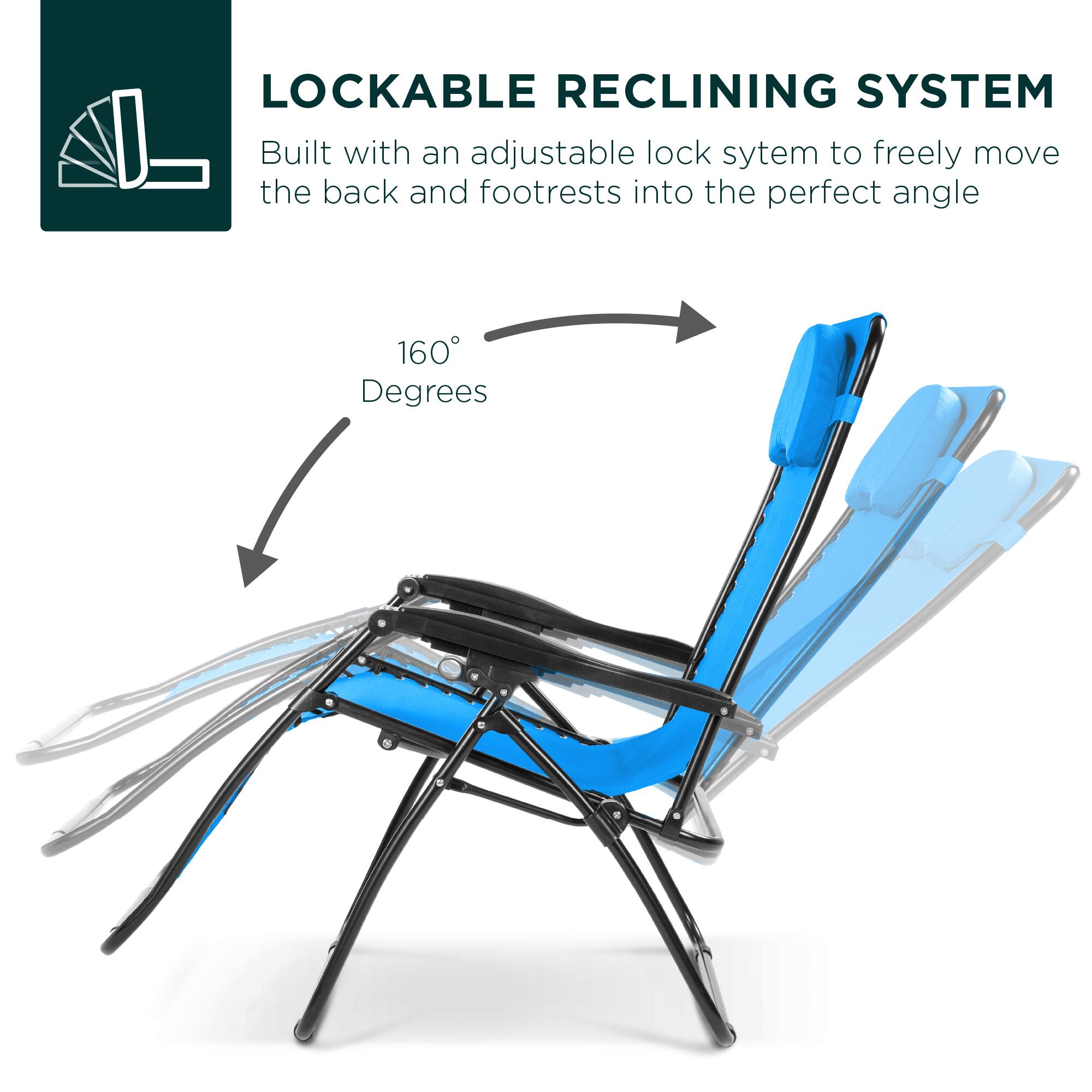 LOCKABLE RECLINING SYSTEM  
Built with an adjustable lock system to freely move the back and footrests into the perfect angle  

160 Degrees