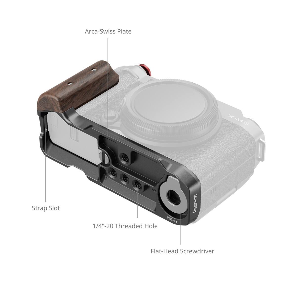 Arca-Swiss Plate X-M5 Strap Slot 1/4"-20 Threaded Hole PUSH & SmallRig Flat-Head Screwdriver