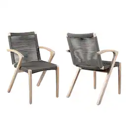 Armen Living - Brielle Outdoor Light Eucalyptus Wood and Dining Chairs - Set of 2 - Charcoal Rope